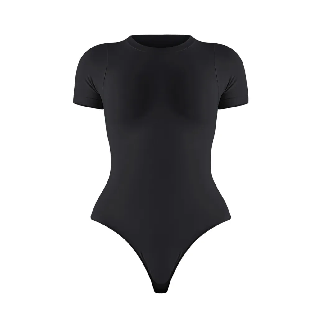 Women's Skinny Hip Raise Sports Short Sleeve Rompers - 6614 Shapewear Black