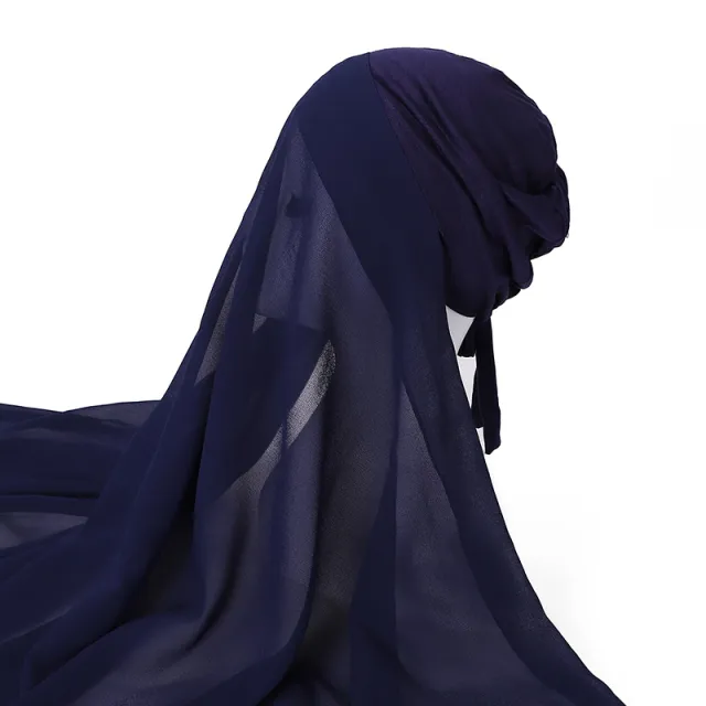 Pearl Chiffon With Elastic Bottoming Hood Scarf 2Navy - Shop at LoveMi