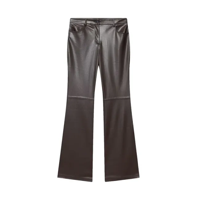 Cord waist Micro flared Pants For Leg lengthening, Figure hugging Casual Leather Pants Red - Shop at LoveMi