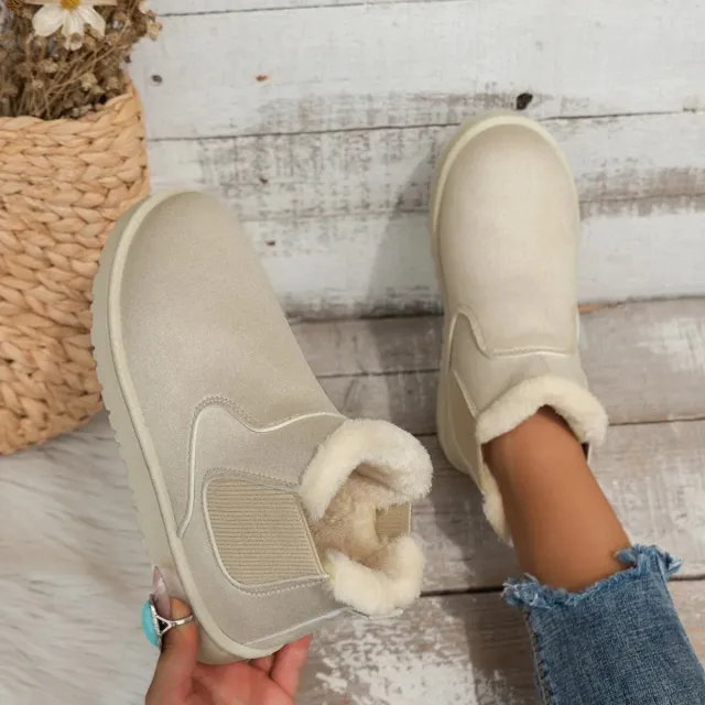 Thickened Velvet Ankle Boots Women's Insulated Cotton padded Shoes Beige - Shop at LoveMi