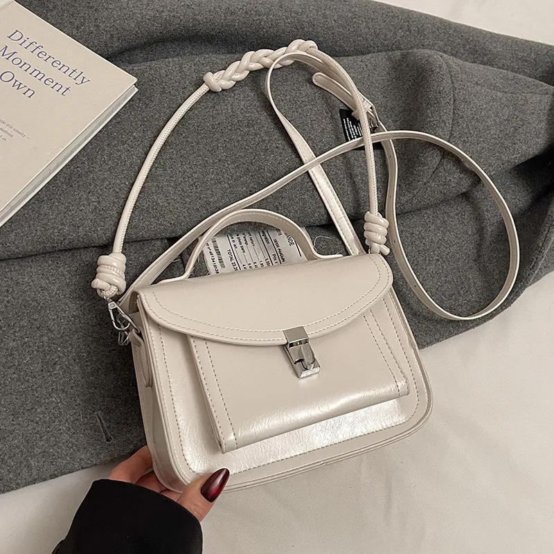 Casual Small Square Shoulder Bag Retro Portable Messenger Handbags For Women - White