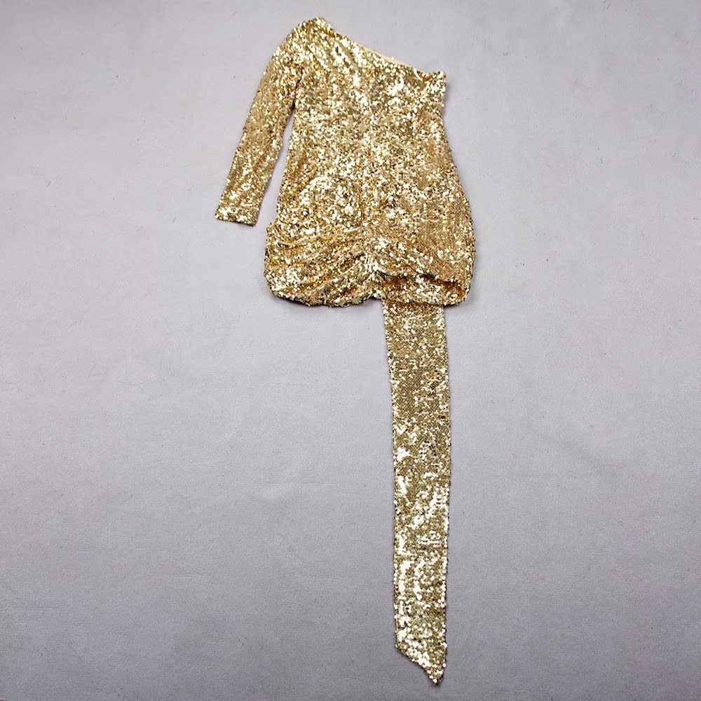 Women's Sequined One-shoulder Dress For Banquet Host Annual Meeting - Image 32