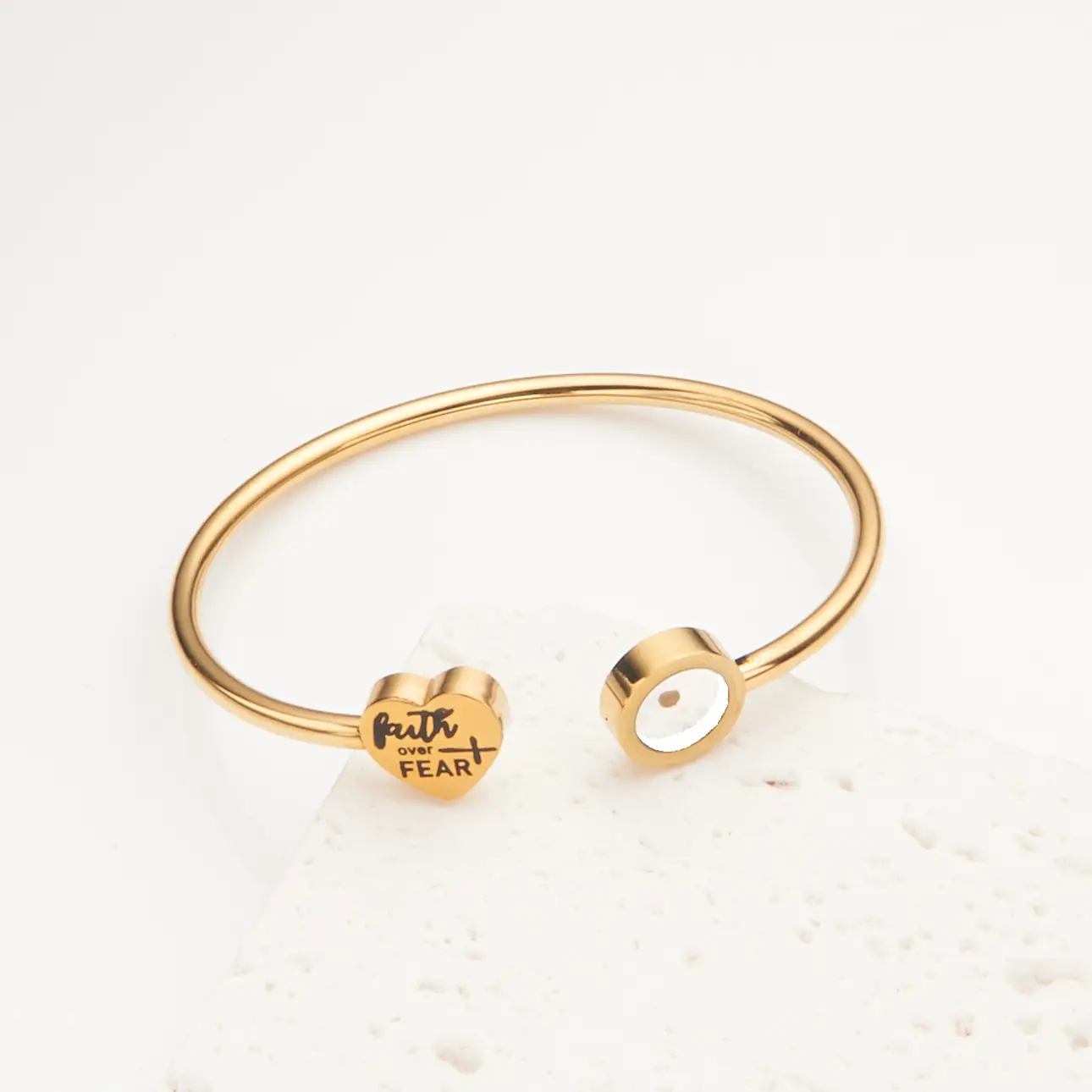 Stainless Steel Heart-Shaped Open-End Bracelet