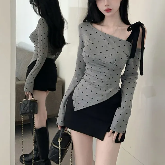 Summer New Irregular Pleated Waist Tight Sweet And Spicy Small Top Gray - Shop at LoveMi