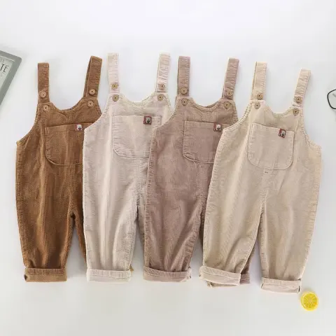 Casual Corduroy Jumpsuit with Pockets for Kids