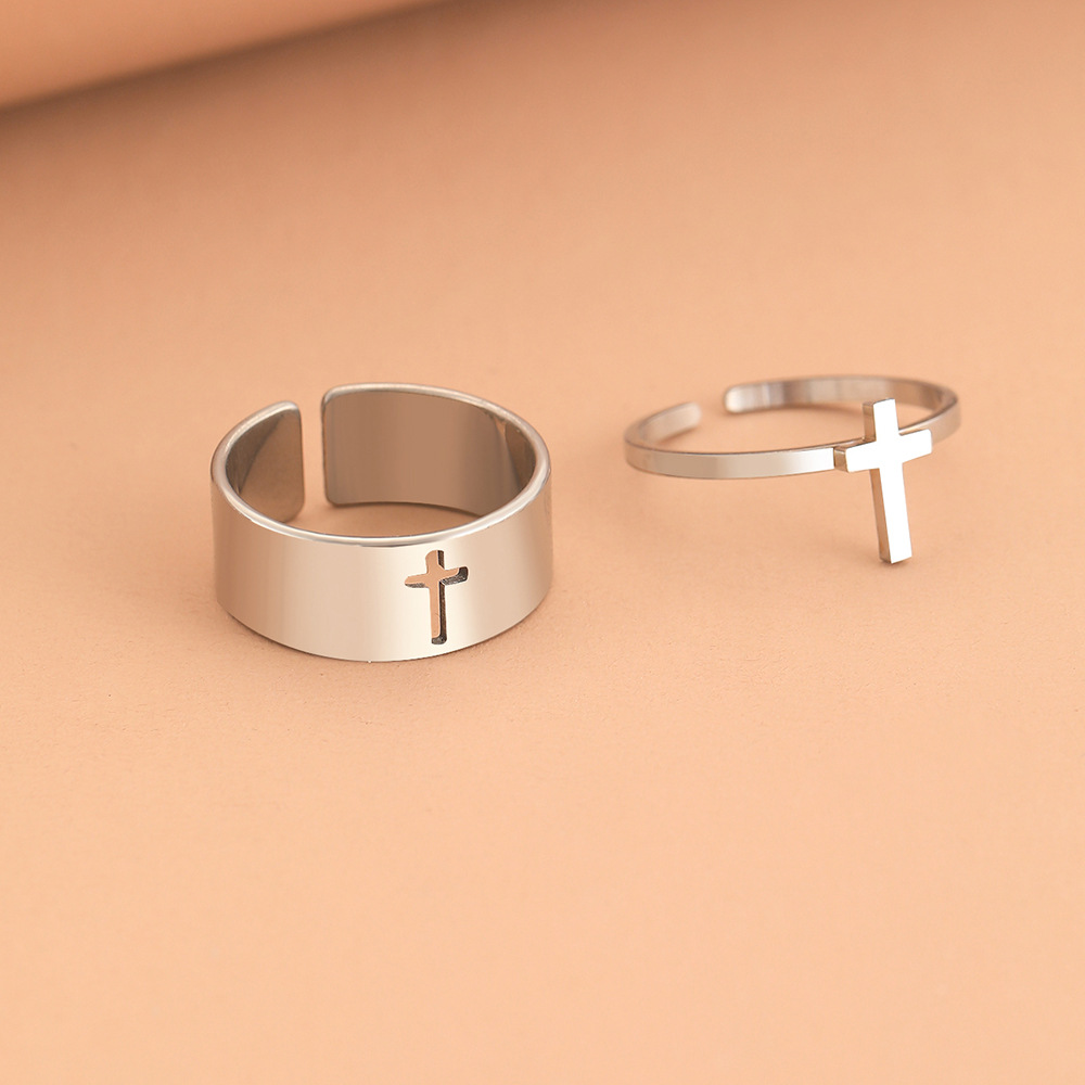 Stylish Stainless Steel Open Cross Ring Set