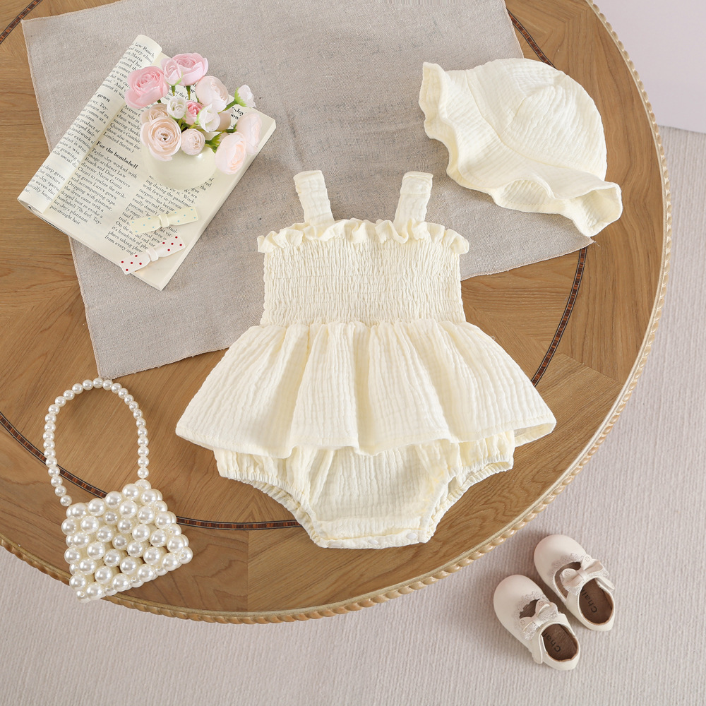 Lightweight Summer Romper For Babies Sweet Floral-print Strap Design Perfect As A Girls Bodysuit