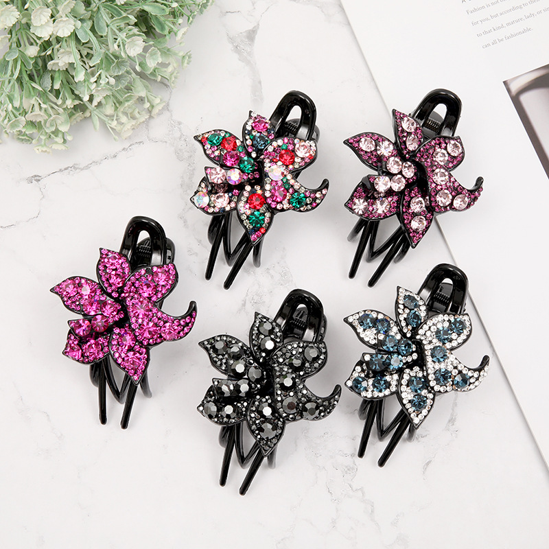 Womens Hair Clip Head Flower Three-prong Duckbill