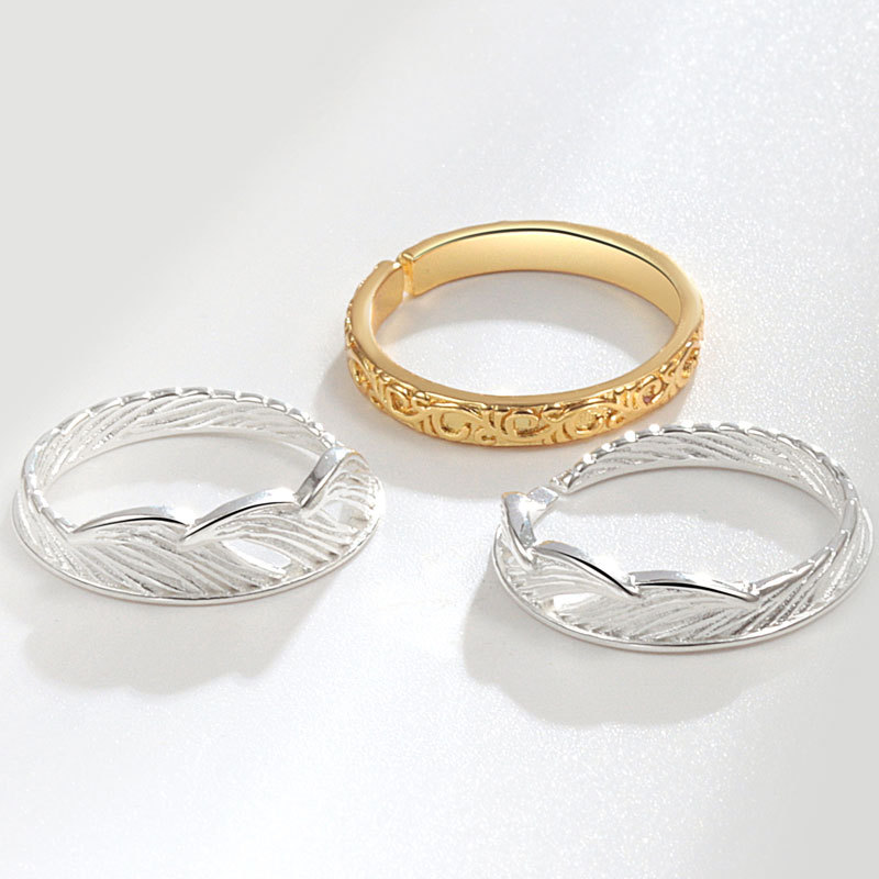 Split Gold And Silver Contrast Color Three-layer Feather Ring Female Fashion Personality Couple All-match Earrings