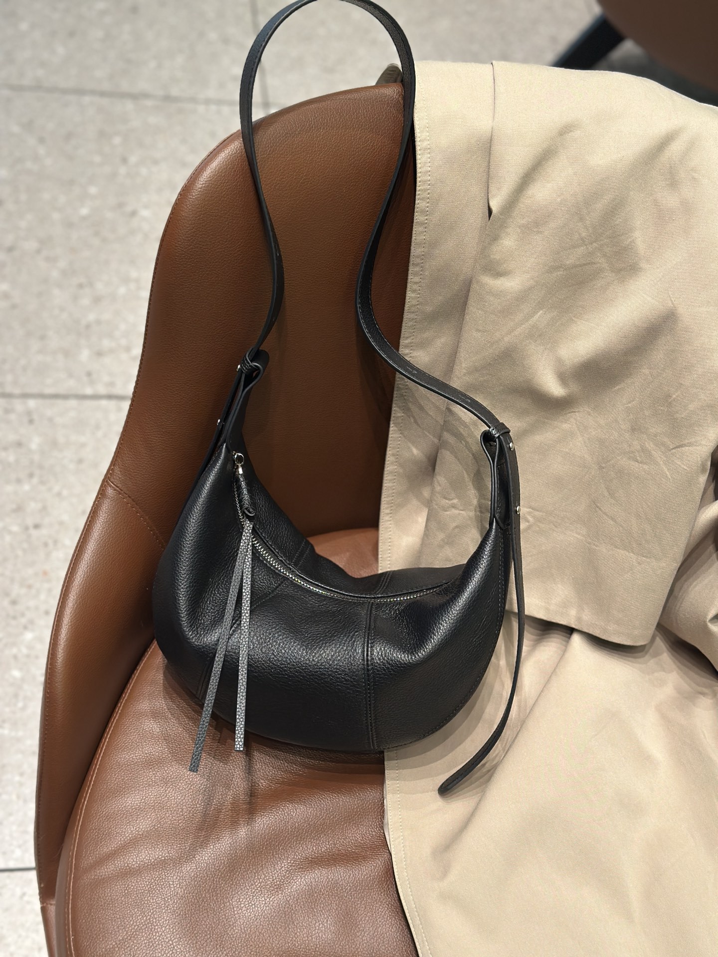 Practical Commuter Natural Distressed Leather Crescent Bag
