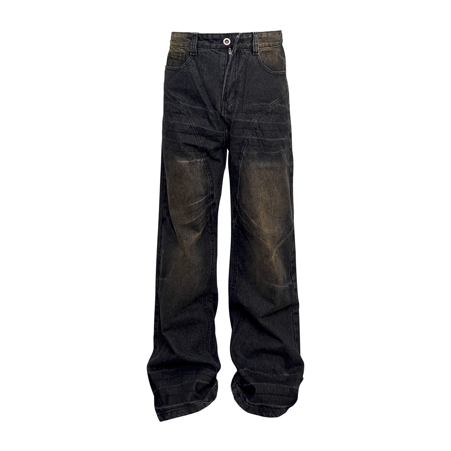 Niche Retro Washed Straight Deconstructed Jeans
