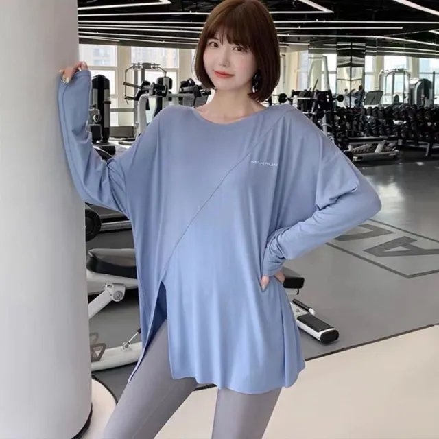 Quick dry T shirt Yoga Slit Sports Top Blue - Shop at LoveMi