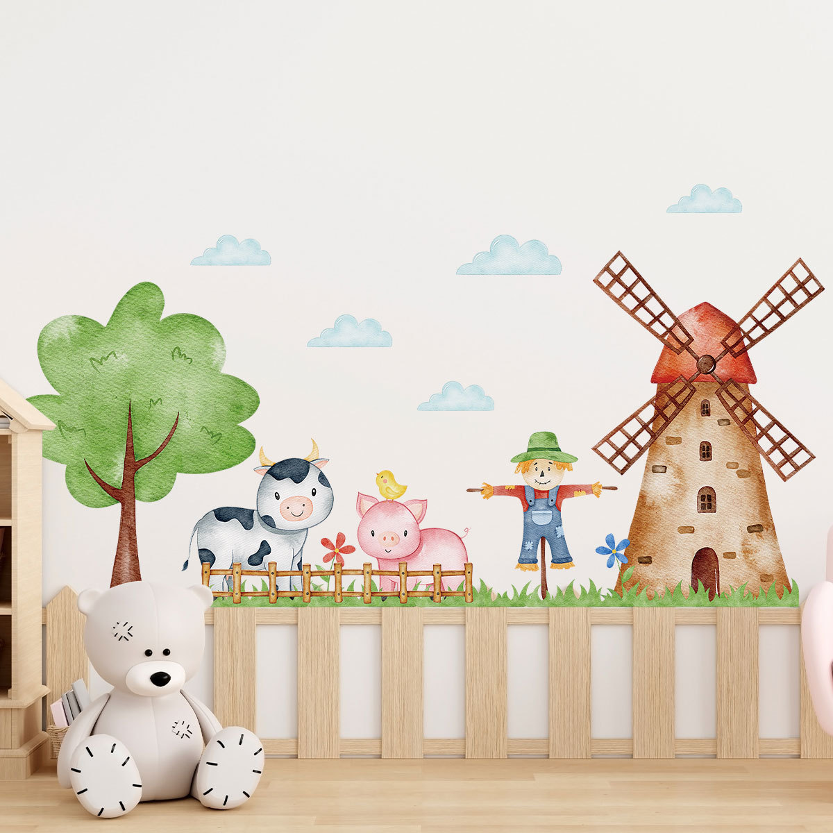 Title 7, Cartoon Farm Windmill Scarecrow Wall Stickers