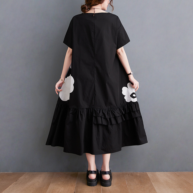 Black Median To Long Design Print Dress Female