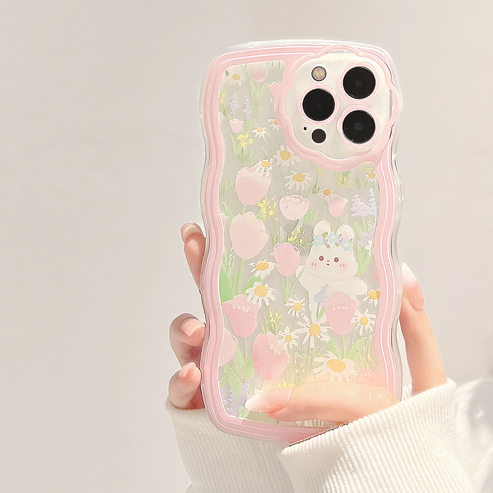 Wavy-edge Flower Bunny Silicone Phone Case