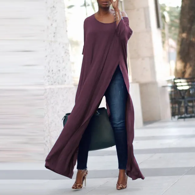 Women's Irregular Simple Solid Color Round Neck Shirt With Half Sleeve Dress Purple - Shop at LoveMi