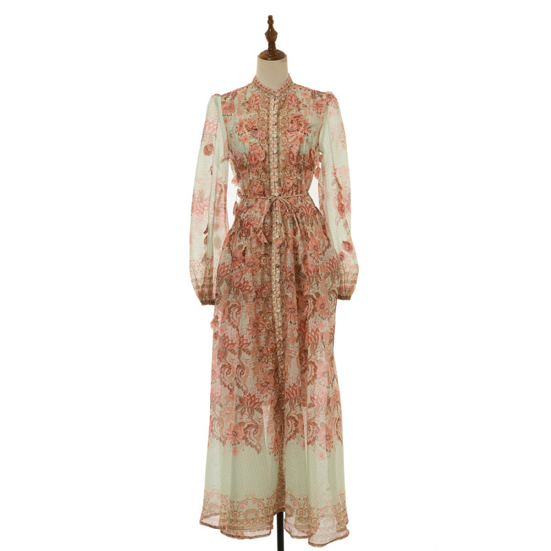 Heavy-Work Embroidered Hanging Flower Long Dress