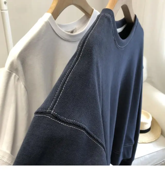 Short Round Neck Bright Line Sweater Women's Loose Pullover Leisure Long Sleeve Dark Blue - Shop at LoveMi
