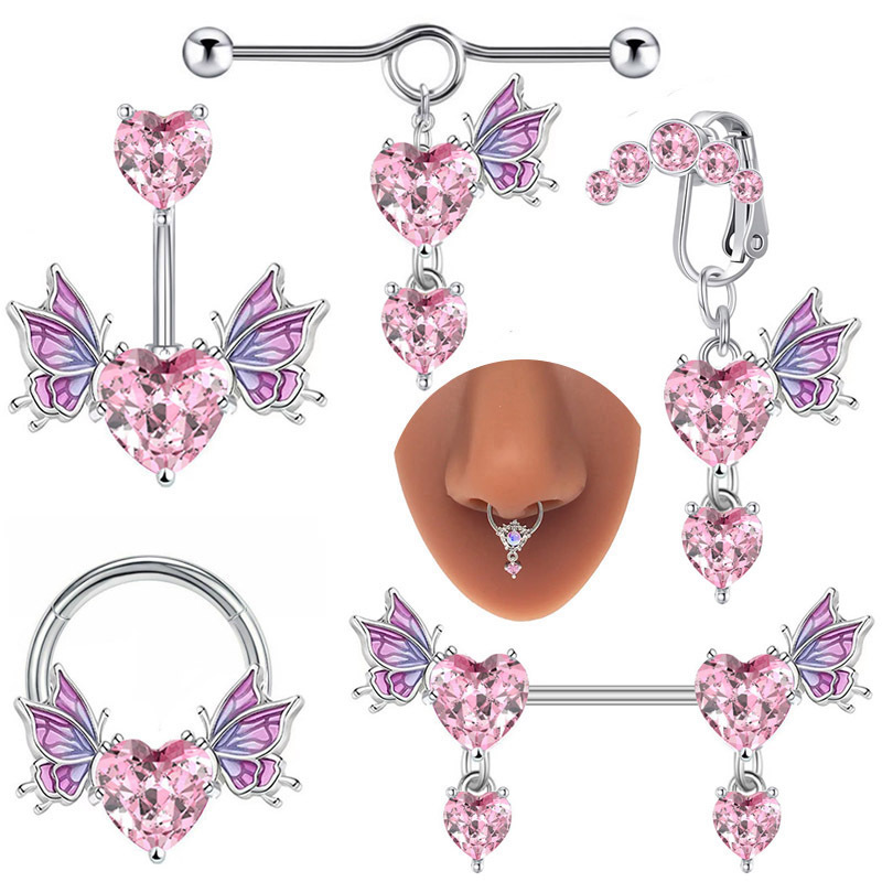 Peach Heart Dripping Oil Butterfly Nose Ringd