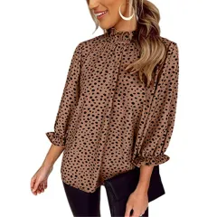 Women Top Casual Floral Print Long Sleeve Pleated Loose Little-girl Style Clothes Shirt - Maroon - View 1