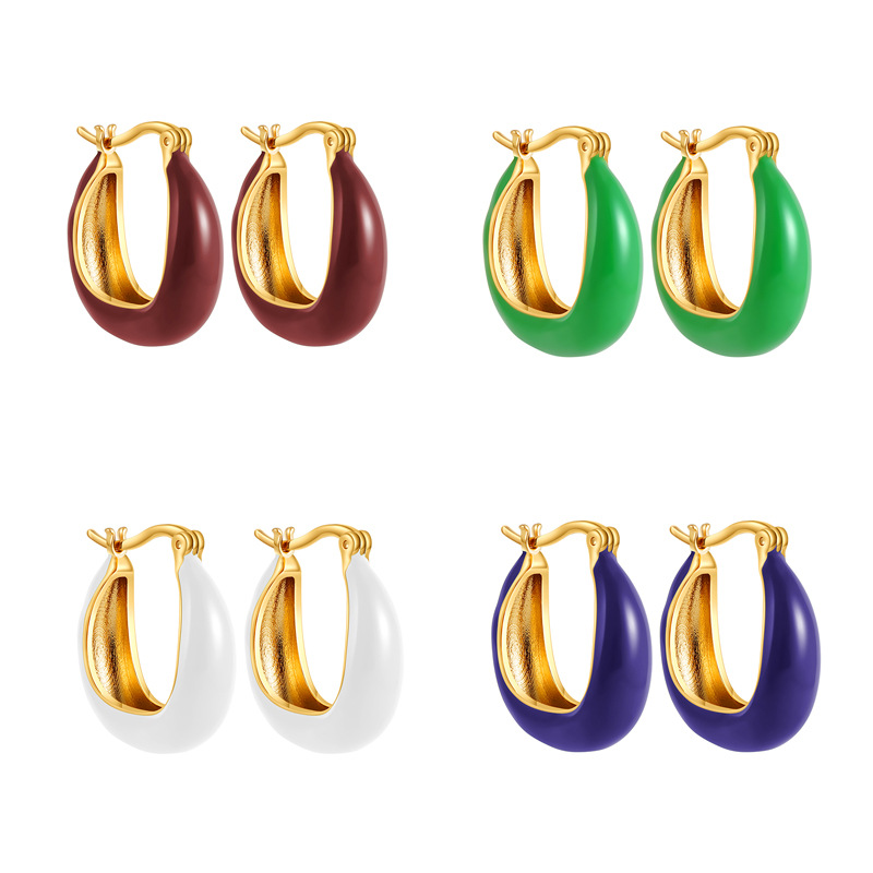 18K Gold Colorful Oil Necklace Enamel French Earrings