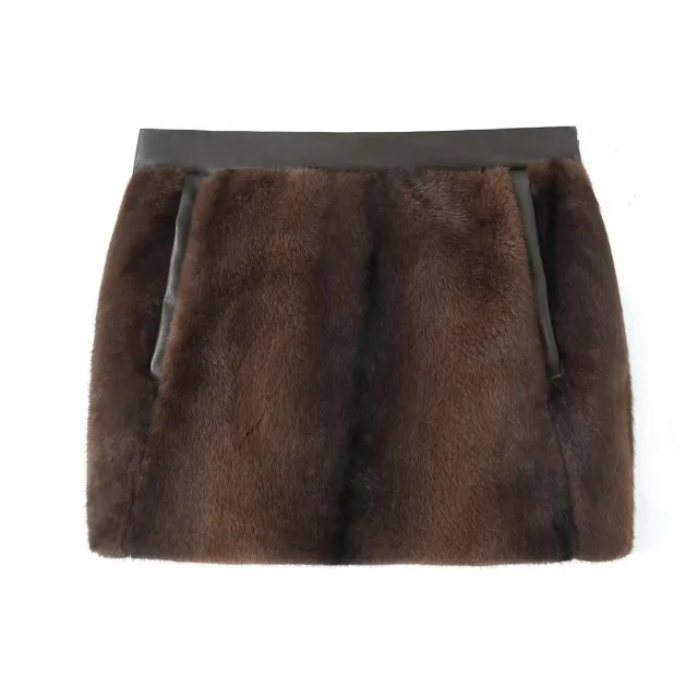 Elegant Artificial Fur Effect Skirt Women's Skirt Brown - Shop at LoveMi