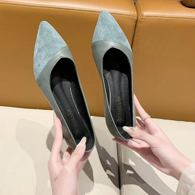 Women's Low-cut Fashion Pointed Stitching Flat Shoes - Green