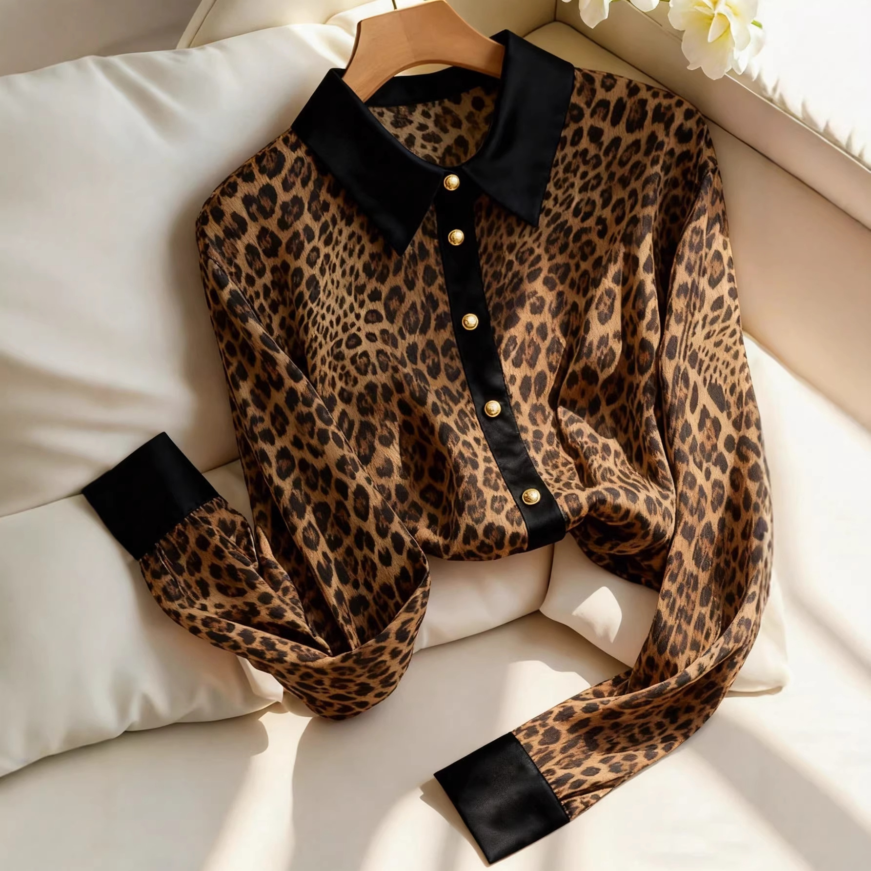 Women's Color-Block Leopard-Print Loose Shirt