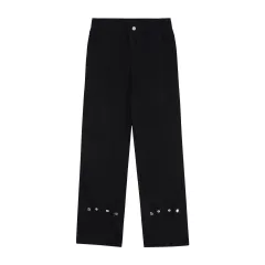 American-style Distressed Heavy Industry Straight Casual Jeans - Black - View 1