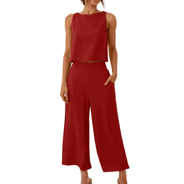 Sleeveless Vest Cropped Wide leg Pants Suit No 42 Color - Shop at LoveMi