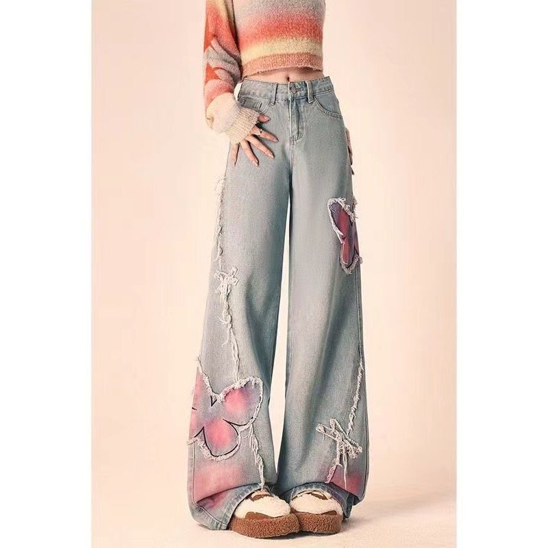 Tie-dyed Butterfly Slightly Spicy Jeans High Waist Slimming - Image 3