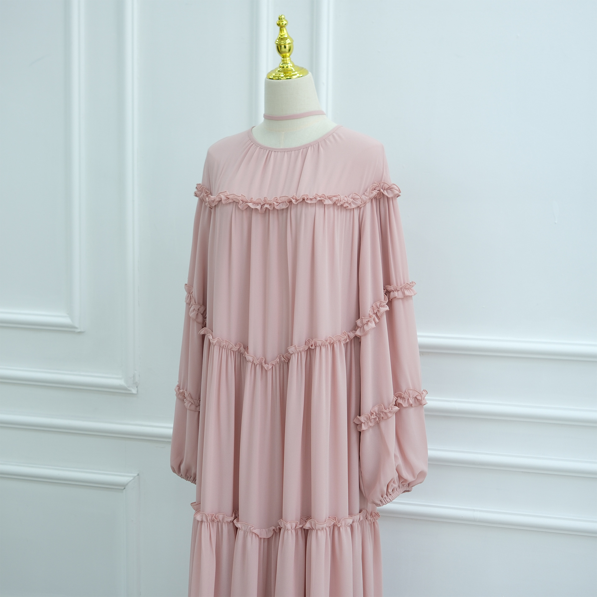 Lace-Trim Long-Sleeve Tiered Maxi Dress — product details and sizing image 17
