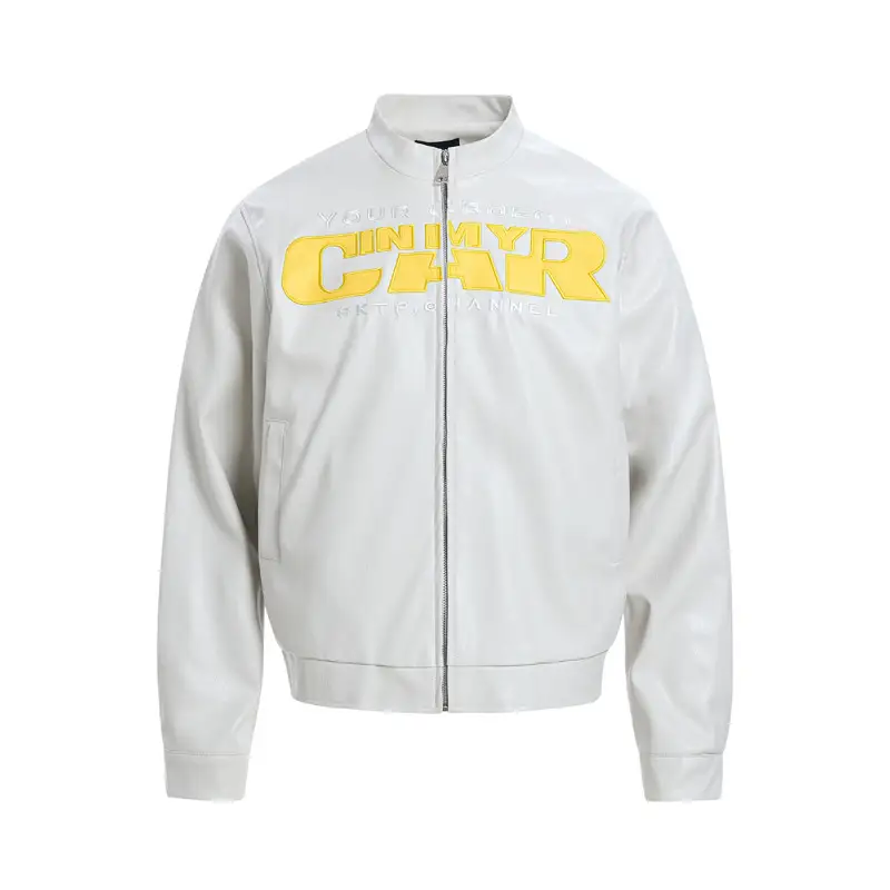 American Street Motorcycle Style Letter Patchwork PU Leather Jacket