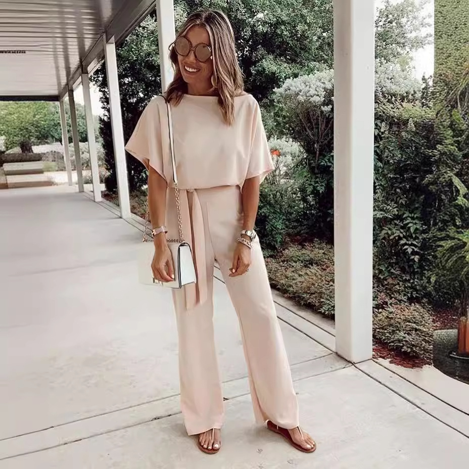 Women's Loose Casual Lace Up Jumpsuit Short Sleeve - Image 3