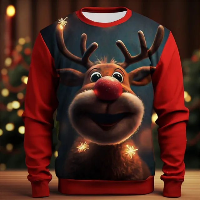 Christmas Elk Printing Round Neck Sweater Base Shirt Color Matching Rnst2410301 Xxs - Shop at LoveMi