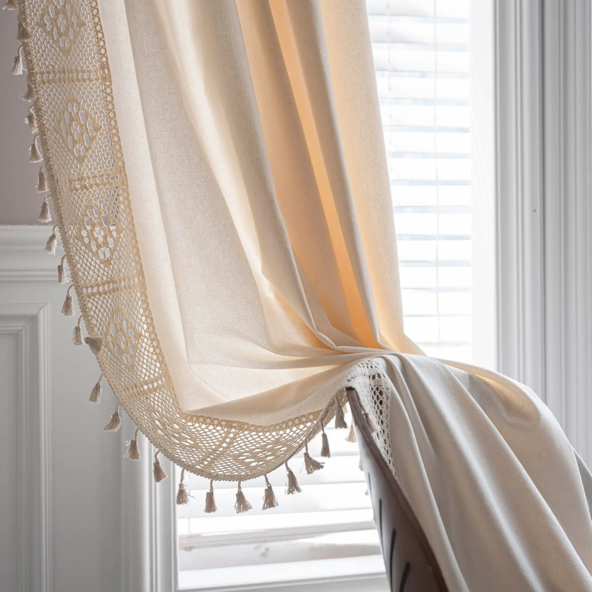Handmade Flowers Splicing Partition Curtain Cotton Linen