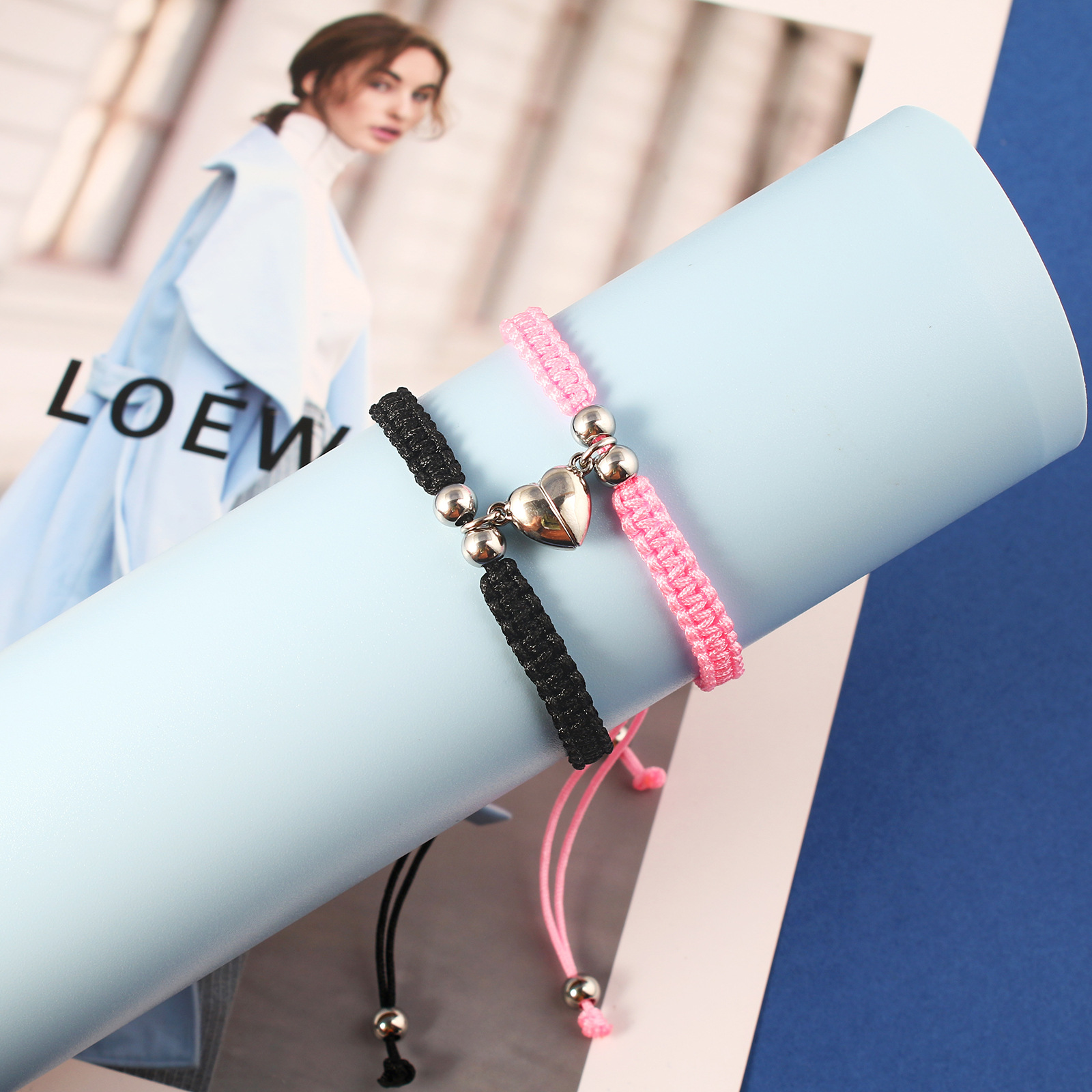 Simple Handmade Woven Love Magnet Suction Couple Bracelet