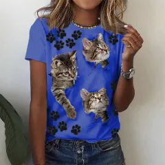 Animal Print Short Sleeve Round Neck T-shirt - Blue - View 1
