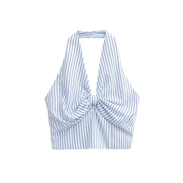 European And American Style Striped Halter Backless Smocking Sling - Shop at LoveMi