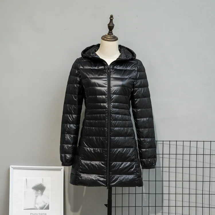Autumn And Winter Lightweight Down Jacket Women's Mid-length Plus Size Hooded Slim Fit Oversized Coat - Black
