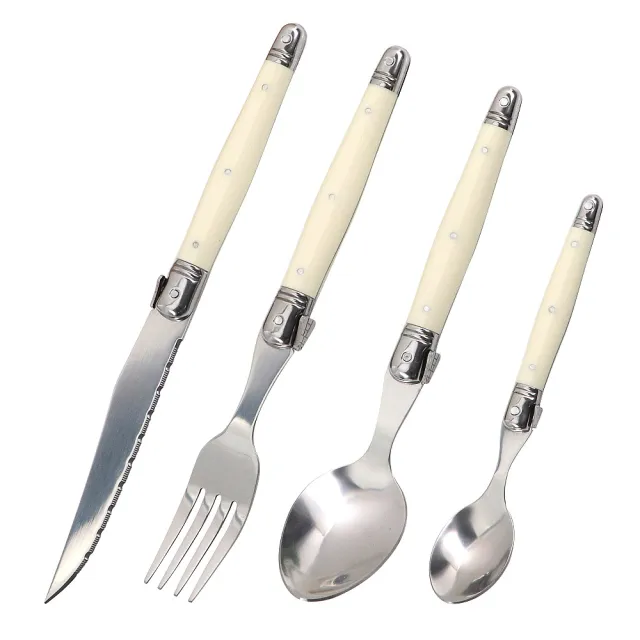 Milky White Straight Handle Stainless Steel Tableware Suit 4 Pieces Per Bag - Shop at LoveMi
