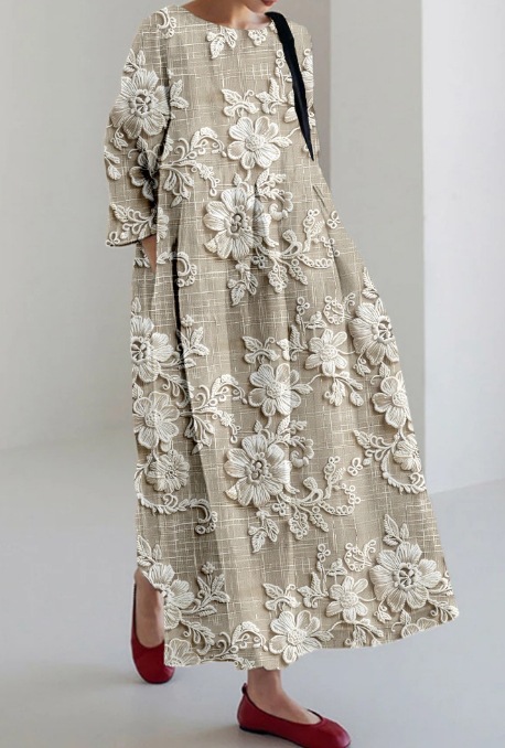 Floral Three-quarter Sleeve Creative Loose Dress