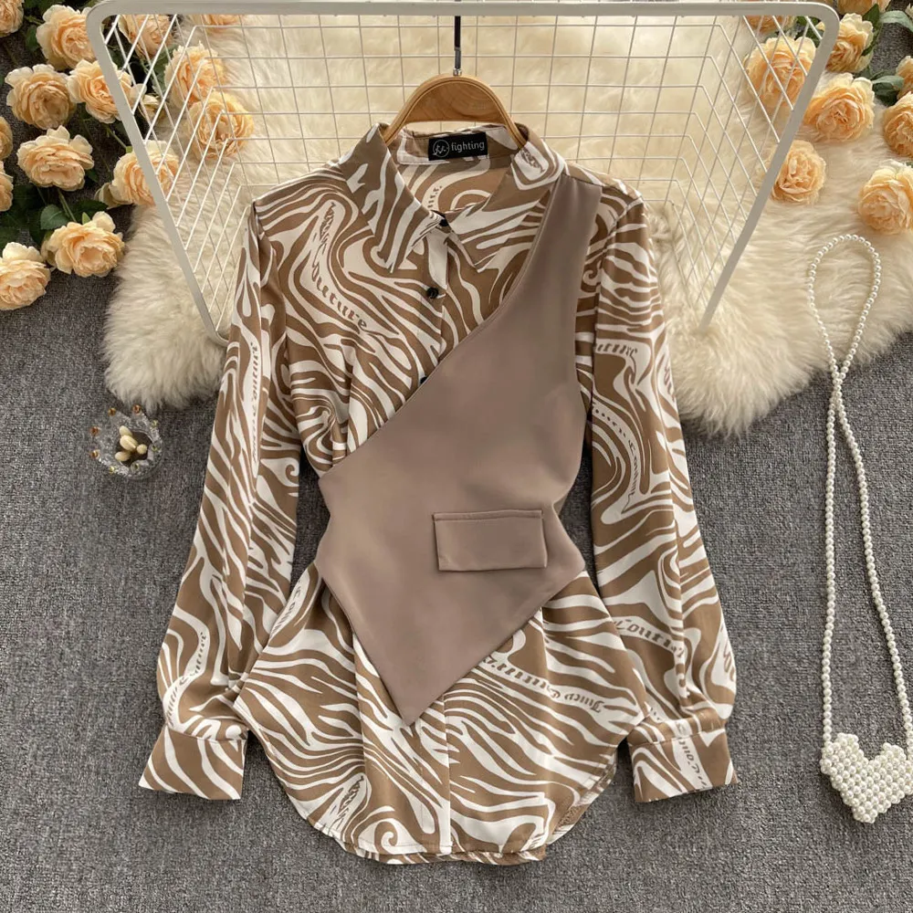 Long Sleeve Top Loose Striped Stitching Fake Shirt