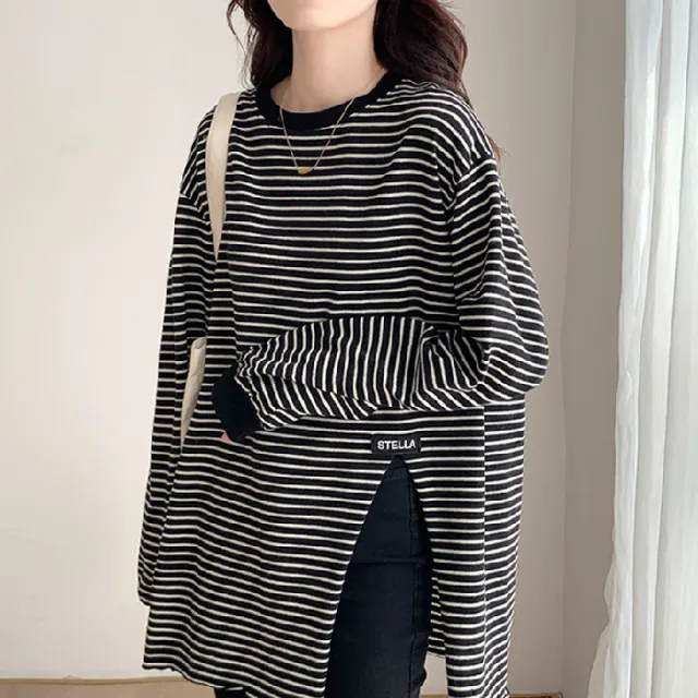 Autumn And Winter Dralon Striped Long Sleeves Black - Shop at LoveMi
