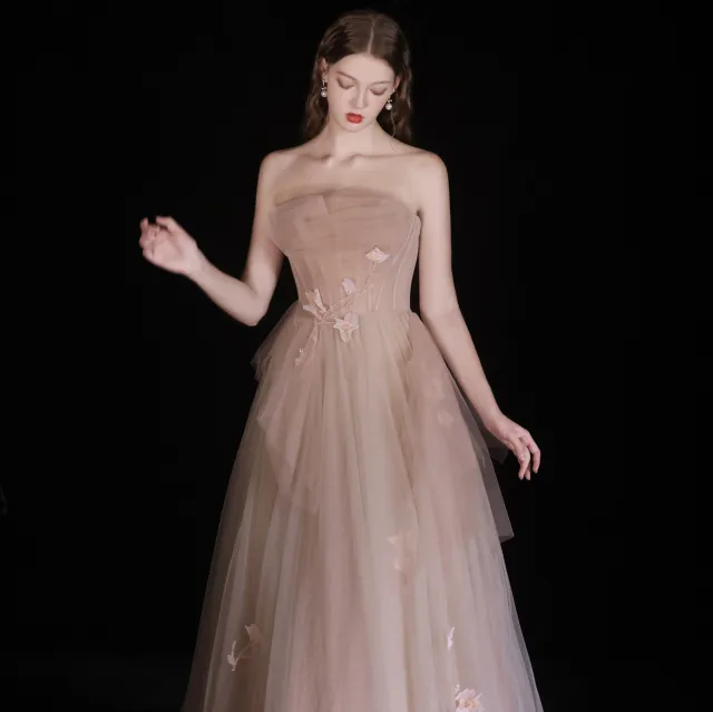 Bridal Wedding Dinner Tube Top Flower Dress For Women Coffee Pink - Shop at LoveMi