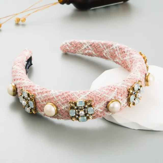 Korean Ins Headband Classic Style Color Glass Drill Pearl Hair Accessories Pink - Shop at LoveMi