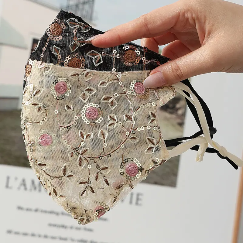 Women's Lace Sequin 3D Rose Sun Protective