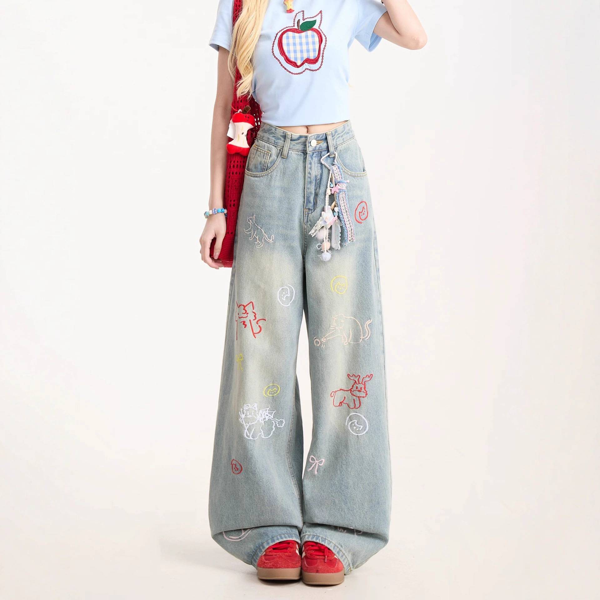 Cartoon Embroidered Jeans For Women