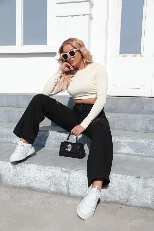 Elegant Ripped Wide leg Jeans Women Black - Shop at LoveMi