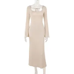 Fashionable Elegant Slim-fit Flared Sleeves Sheath Dress - Apricot - View 1